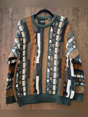 Coogi style multi coloured patterned sweater Y2K sz large